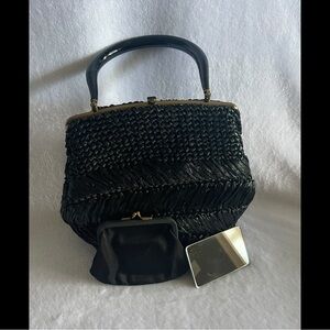 Vintage Woven Black Purse with Bakelite Handle